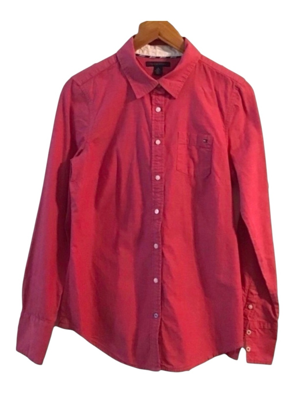 TOMMY Hilfiger button up blouse long sleeve shirt New Preppy pink cotton M